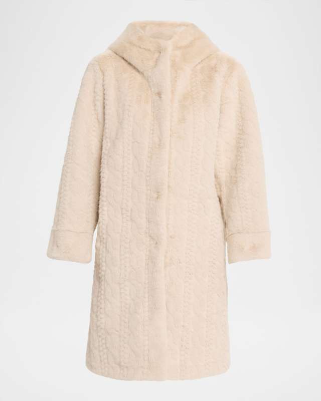 Myla Hooded Cable Faux Fur Coat